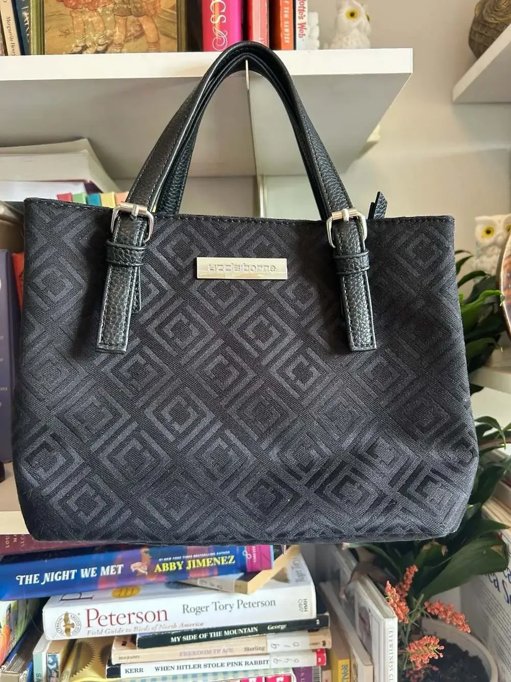 Liz Claiborne Black Geometric Pattern Mini Tote Handbag